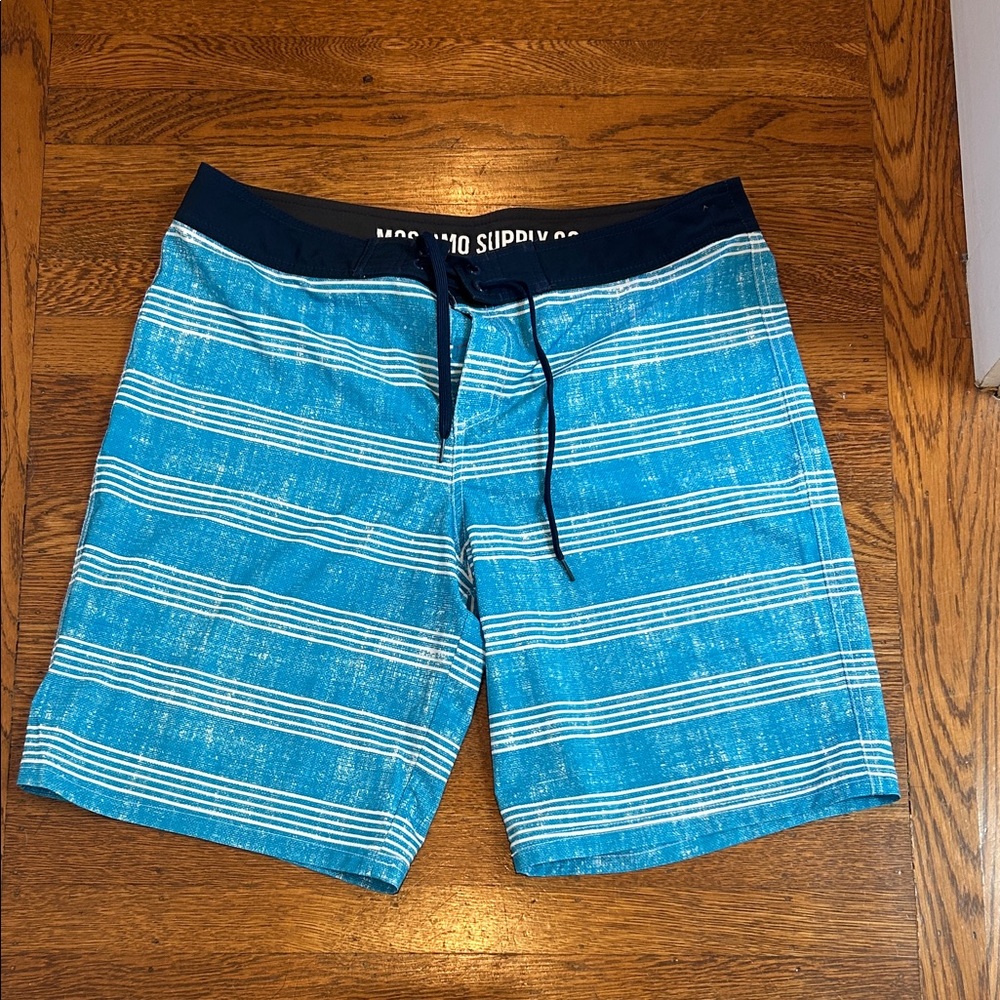Mossimo Supply Co. Teal and White Striped Men’s Swim Shorts